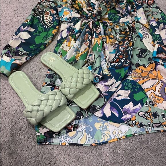 ZARA Patchwork Print Satin Effect Long Sleeve Faux Wrap Dress Sz S EUC - Picture 6 of 16